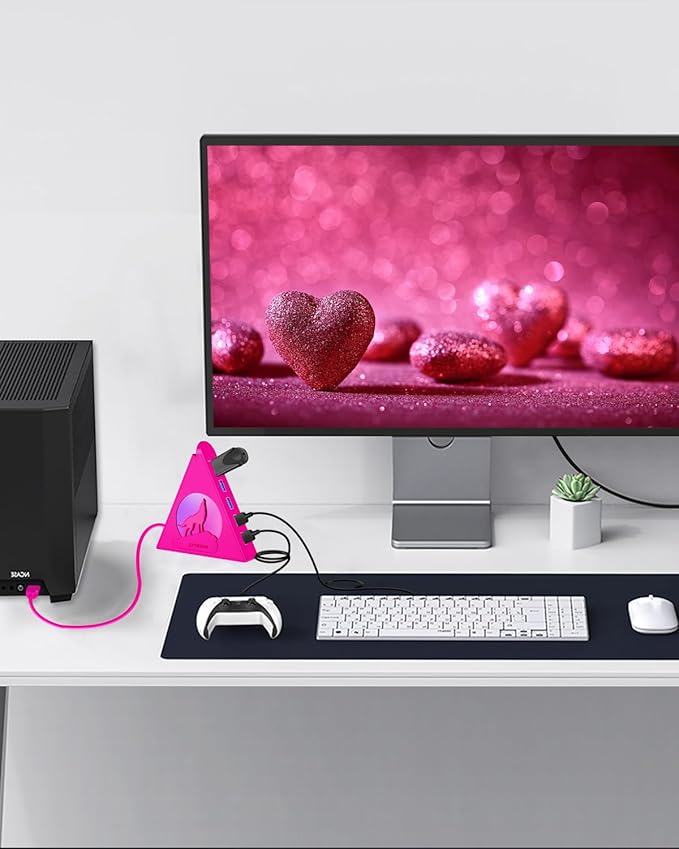 7-Port USB 3.0 Hub JoyReken RGB USB Hub with RGB Night Light and 2ft Cable USB Hub 3.0 Pink USB Expander for Laptop PC Flash Drive HDD Console Printer Keyboard Mouse (Hot Pink)