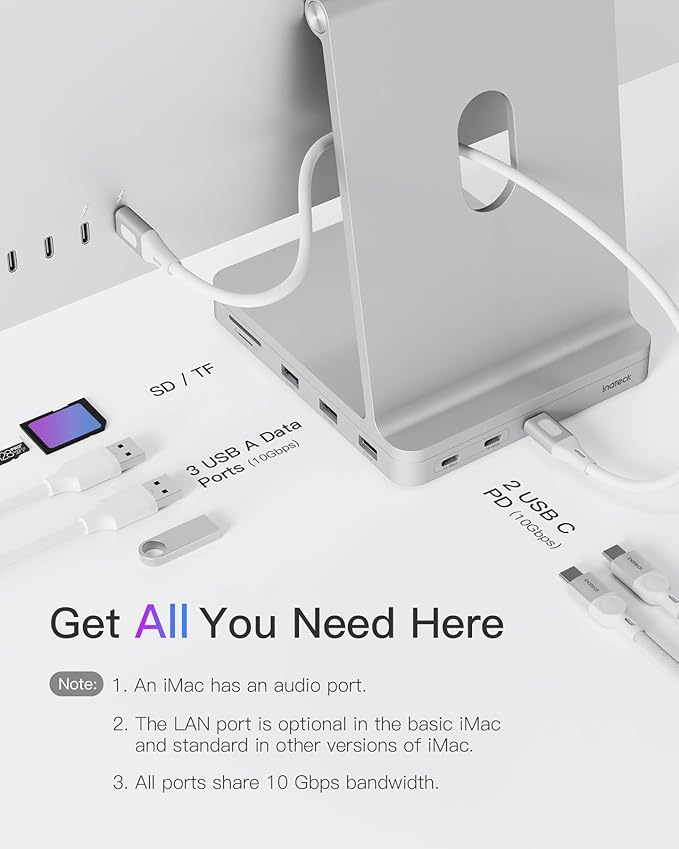 Inateck USB C Hub for iMac Docking Station Compatible with iMac 24 Inch 2021/2023 USB 3.2 Gen 2 8-in-1 Aluminium USB Hub with NVMe SSD Enclosure USB C 10 Gbps and SD/TF Card Reader DK2001