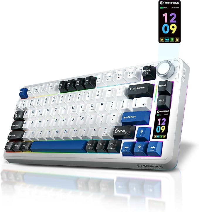 Quell Pro 75% Wireless Mechanical Gaming Keyboard – Hot Swappable Pre-Lubed Switches Creamy Typing Sound Smart Screen &amp Control Knob RGB Backlit PBT Keycaps Compact Keyboard for PC