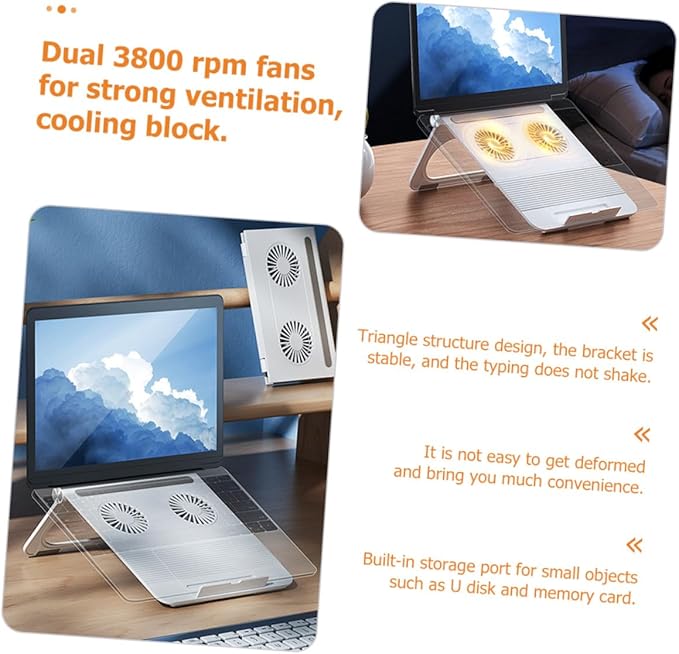 jojofuny Laptop Stand with Dual Cooling Fans Portable Notebook Holder with Anti-Slip Silicone Built-in Storage Lightweight Design for Travel and Business Compatible with All Laptops