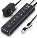 Powered USB 3.0 /USB C Hub ikuai Aluminium 7-Port USB Hub Splitter with AC Adapter LED Individual On/Off Switches and 3.3ft Extended Long Cable for Laptop Mac PC Flash Drive Mobile HDD