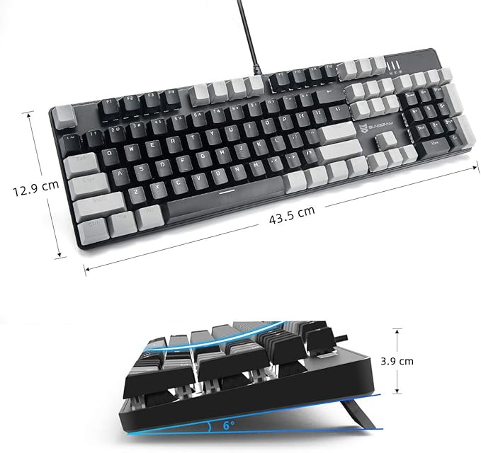 104 Keys Full Size Mechanical PC Gaming Keyboard | Hot Swappable LED Backlit Light Up Wired Mechanical Computer Keyboards | Brown Switch US Layout Black &amp Grey Keycaps Keyboard for Gaming