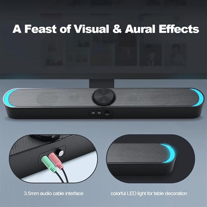 Computer Speakers for Desktop USB Powered Speaker Bar Portable Computer Speakers 3.5mm Audio Mic Plug Wired Soundbar Speaker for PC Tablet Laptop(OneColor)