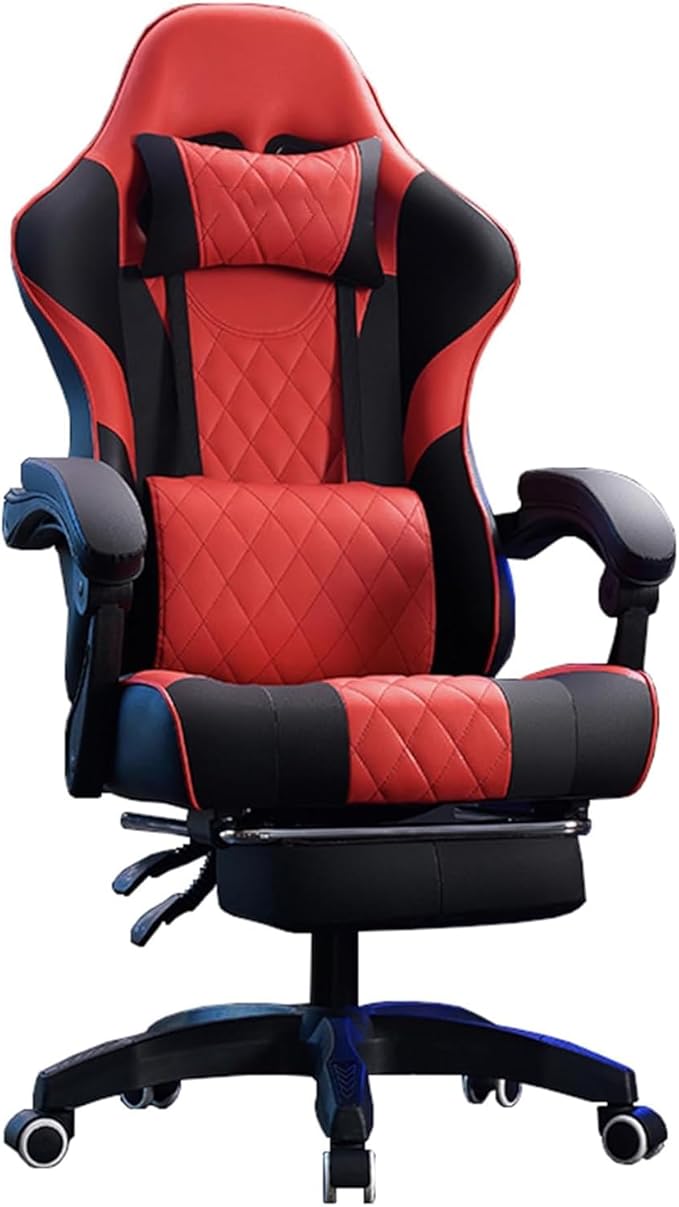 Office Gaming Chair with Footrest Leather Office Desk Chair Ergonomic Computer Chairs with Headrest High Back 360° Swivel Game Chairs (Size:Height 120-129CMColor:Red)