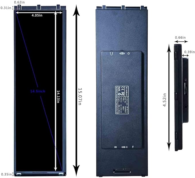 VSDISPLAY 14.5 Inch Touch Monitor for Y70 Computer Case 2560x720 IPS Stretched Bar LCD for DIY PC Case GPU CPU Data Monitoring Secondary Display
