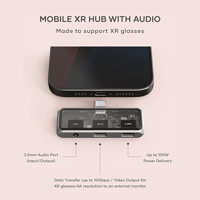 Satechi USB C Hub Mobile with 4K HDMI 100W Pass-Through Charging 10Gbps Data Transfer 3.5mm Audio Jack Port 4-in-1 USB C Adapter for iPad Air MacBook Switch OLED and More