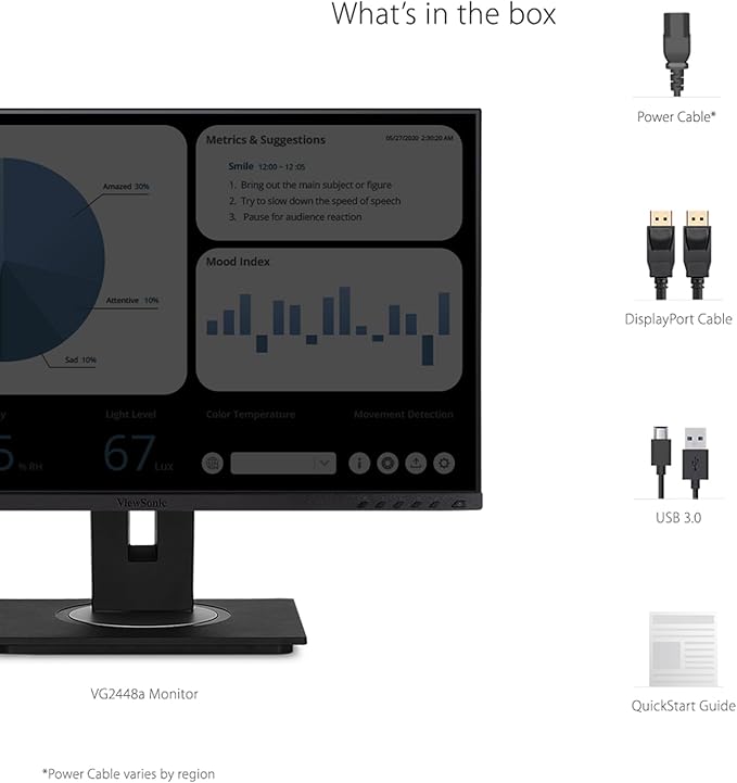 ViewSonic VG2448A 24 Inch IPS 1080p Ergonomic Monitor with Ultra-Thin Bezels HDMI DisplayPort USB VGA and 40 Degree Tilt for Home and Office