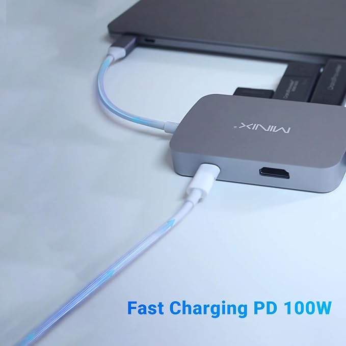 MINIX USB C Adapter 7 in 1 USB C Hub with 4K 60Hz HDMIGigabit Ethernet 2 USB 3.0 100W PD Charging SD/TF Card Reader Compatible with MacBook Pro/Air iPad Air/Pro iMac Laptop PC Grey