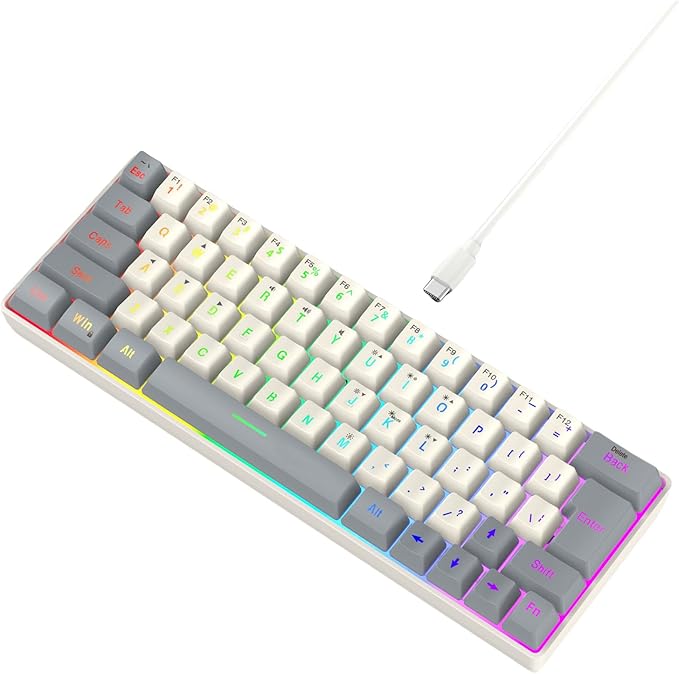 Mechanical Gaming Keyboard with LED Backlits Keyboard 63 Keys Corded Computer Keyboard for Laptop PC Gamers Office Work