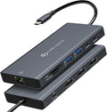 USB C Docking Station 3 Monitors 100W PD 12 in 1 Thunderbolt to Triple Monitor Docking Station USB C Hub Multiple Adapter 2xUSB-C 3.2 2xUSB-A 3.0 SD Card 1000Mbps Ethernet Light Gray