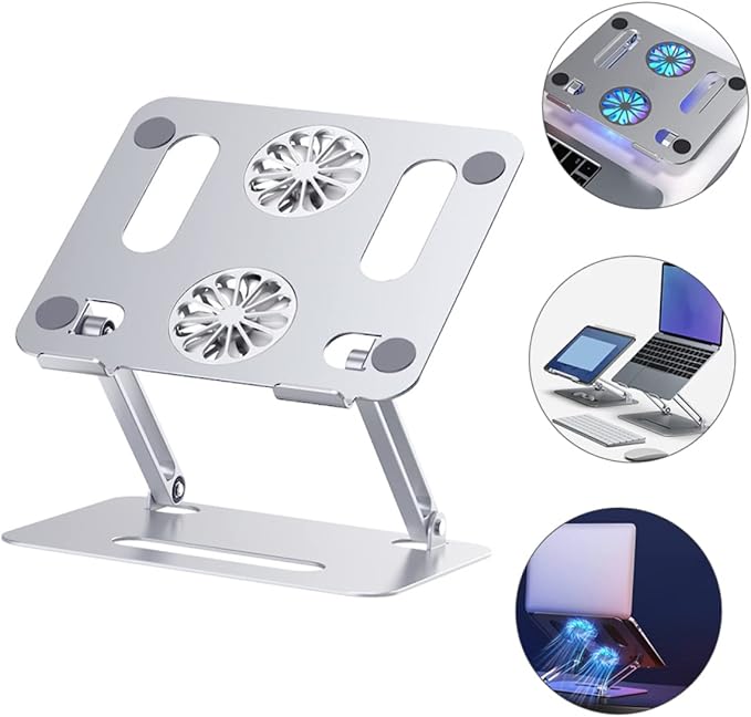 NUOBESTY Laptop Cooling Pad for Laptops Under Adjustable Aluminum Alloy Stand with Dual Cooling Fans for Enhanced Airflow and Ergonomic Support