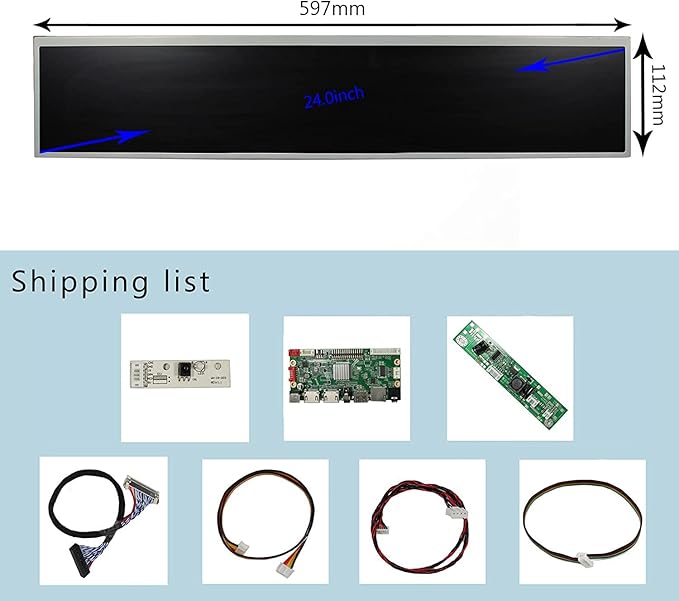 VSDISPLAY 24 24 Inch 1920X360 IPS Stretched Bar Style LCD Screen DV240FBM-NB0 with USB SD AV LCD Controller Boardfor DIY Gaming Cabinet Monitor/Advertising Display Panel/Digital Signage