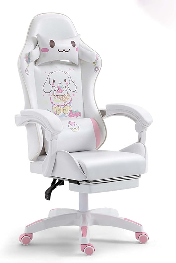 TBQATNTS Gaming Chair for GirlsErgonomic Gaming ChairDesk Chair with Foot RestVideo Game Chair Leather High Back Racing Computer Gaming Chair with Lumbar Support and HeadrestWhite