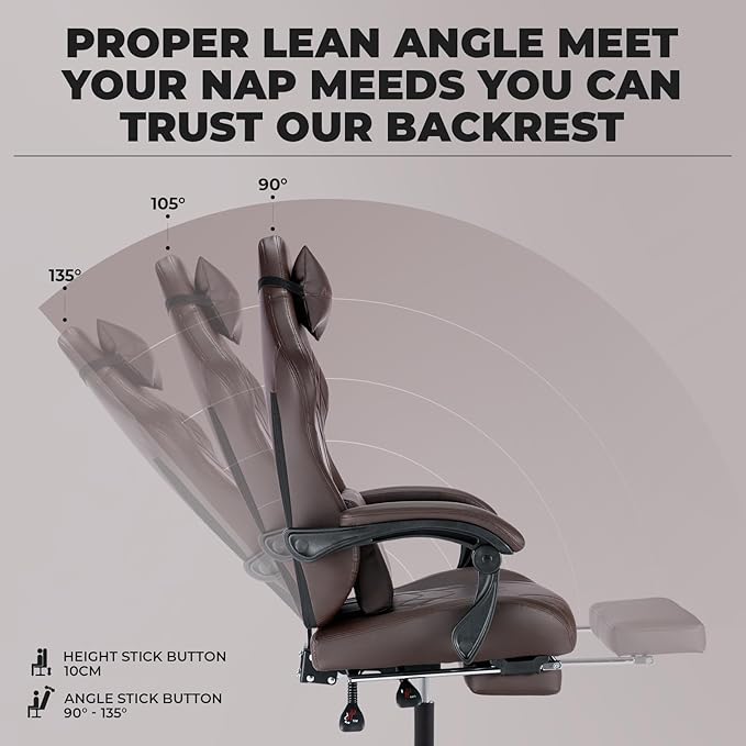 Gaming Chair with Footrest and Massage Lumbar Support Ergonomic Computer Gamer Chair Office Video Game Chairs with Adjustable Height and Backrest (Coffee)