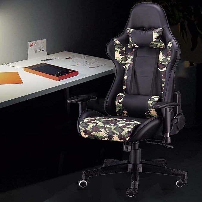 Gaming Chair Office Chair High Back Computer Chair Leather Desk Chair Racing Executive Ergonomic Adjustable Swivel Task Chairwith Headrest and Lumbar Support(B)