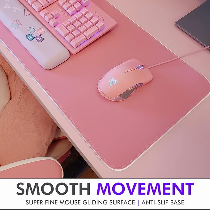 Tilted Nation Pink Mouse Pad | RGB Gaming Mouse Pad Pink (Create Your Dream Setup) Large LED Mousepad Mats for Desk with 8 Light Modes Smooth Gliding and Easy to Clean - Girl Gaming Accessories