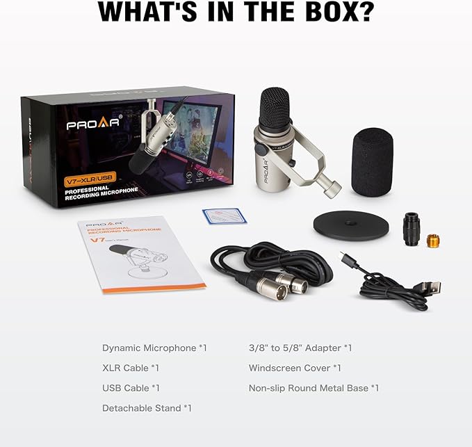 USB/XLR Podcasting Dynamic MicrophoneProfessional USB Gaming Microphone for PC Computer with Noise CancellingMetal XLR Streaming Mic Kit for VocalInstruments RecordingVoice OverYouTube