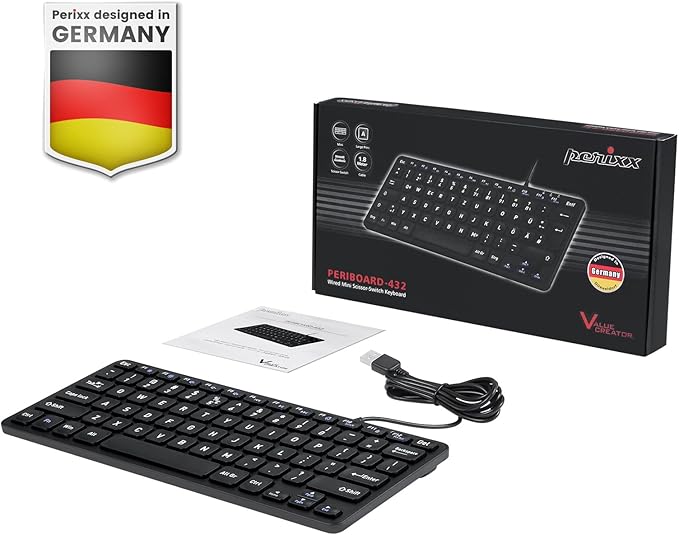 Perixx PERIBOARD-432 Wired Mini USB Keyboard - X Type Scissor Keys - Big Print Keys - US English Black