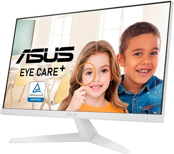 ASUS VY249HE-W 23.8” 1080P Monitor - White Full HD 75Hz IPS Adaptive-Sync/FreeSync Eye Care Plus Color Augmentation Rest Reminder HDMI VGA Frameless VESA Wall Mountable