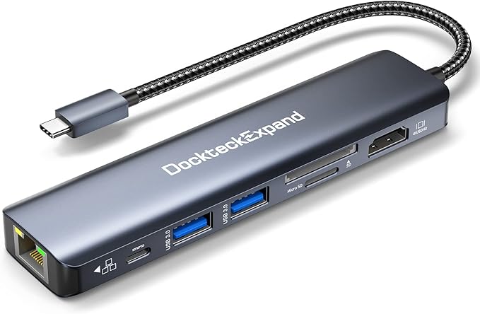USB C Hub Multiport Adapter DockteckExpand 7-in-1 Type C Hub with 4K 60Hz HDMI1Gbps Ethernet100W PD2 USB 3.0 PortsSD/TF Card Slots for MacBook Pro MacBook Air iPad Pro Surface Steam Deck