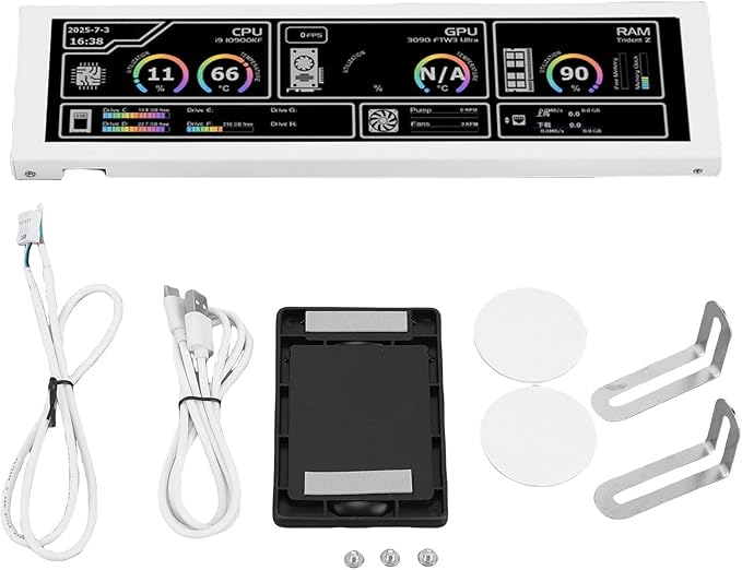 Jiawu Computer Temp Monitor 8.8 Inch FHD LCD Screen 1920x480 178° Viewing Angle Real Time PC Temperature Display Mini Monitor for PC with Type C Connectivity for CPU GPU RAM HDD (White)
