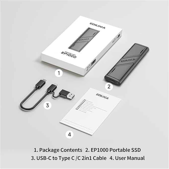 EP1000 External Hard Drive 1TBPortable SsdExternal Solid State Drives Up to 1000MB/s Read Storage Expansion Compatible w/USB-C Smartphones PC Mac Tablets Sleek &amp Sturdy Design