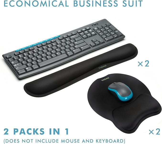 VAGAU Premium Keyboard Wrist Rest and Mouse Pad Wrist Support Ergonomic Memory Foam Set for Office Laptop Mac Computer and Gaming Comfortable Typing &ampWrist Pain Relief (2 Pack)
