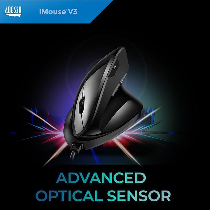 Adesso iMouse V3-TAA USB Adjustable Wrist Angle Vertical Ergonomic Mouse Made in Taiwan (TAA Compliant)