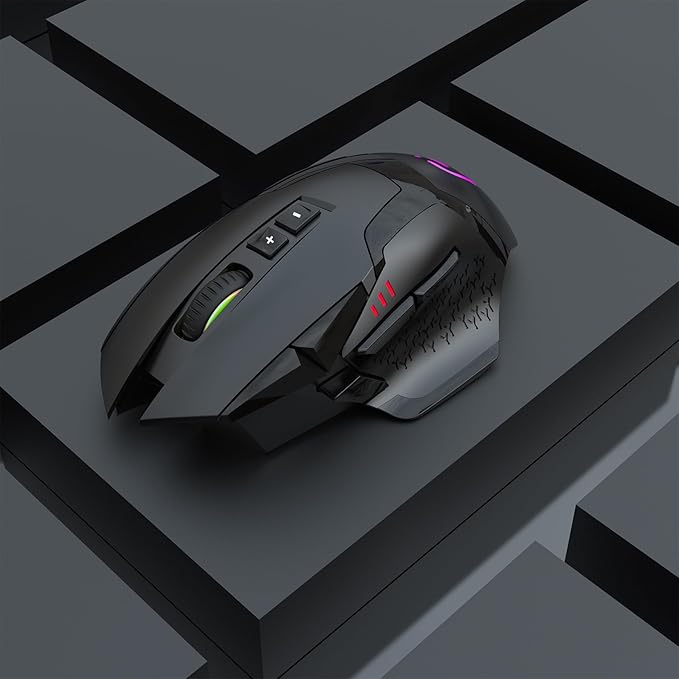 Wireless Bluetooth Mouse for Laptop Thumb Rest Ergonomic - 4000DPI Rechargeable 10 Buttons/Shortcuts USB-C RGB Silence Right Hand up for 3 Devices for Laptop Mac PC
