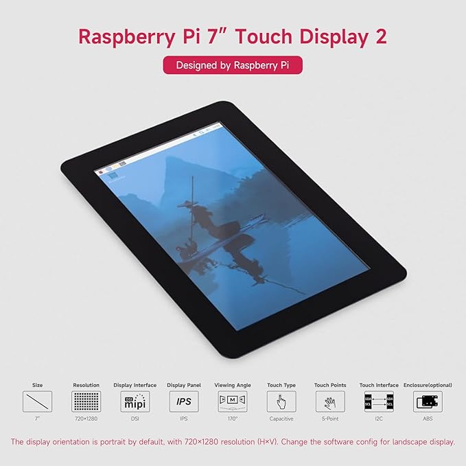 Waveshare Official 7inch Capacitive Touch Display Compatible with Raspberry Pi 720 × 1280 IPS DSI Interface 5-Point Touch Comes with Protective Case