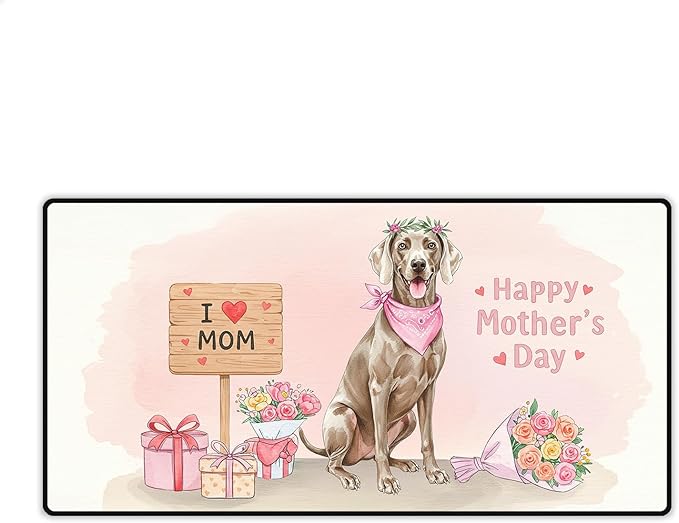Happy Mother's Day Weimaraner Love Dog Mom Heart Flower Desk Mat Full Keyboard Mouse Pad Weim Gray Ghost Dog Lover Large Mousepad 12004