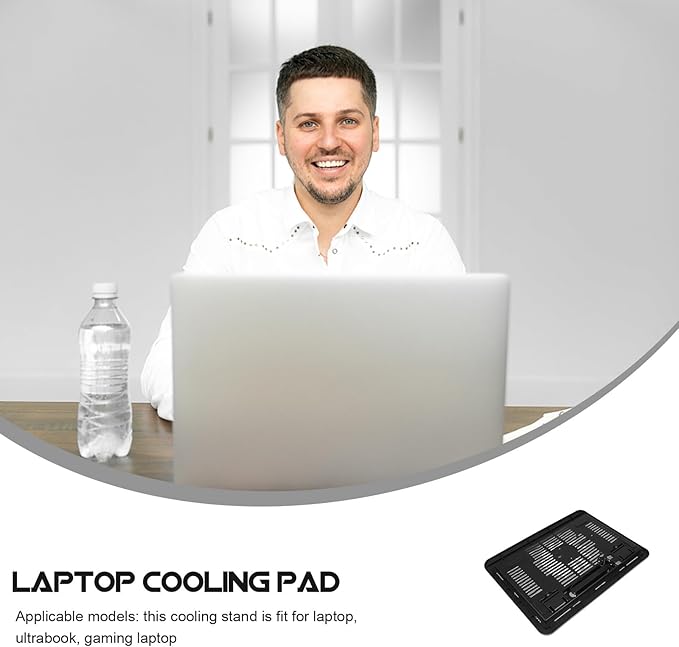 Sewroro Silent Laptop Cooling Pad with Non-Slip Anti-Skid Base Adjustable Black Laptop Stand for Desk Use Cooling Fan Holder