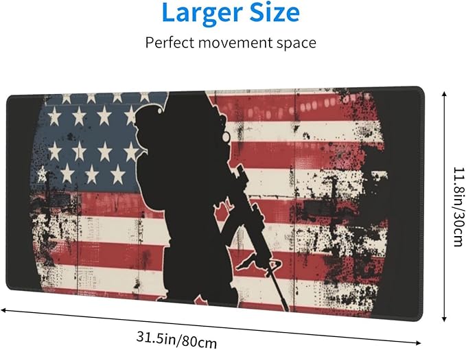 American Soldiers USA Flag Large Mouse Pad XL Extended Gaming Pad Waterproof Desk Mat for Desktop Keyboard Non Slip Mousepad for Office Game Home 32.15x11.8