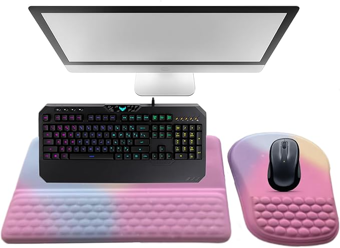 Keyboard Wrist Rest -Ergonomic Keyboard Stand with Wrist Rest- with Carpal Tunnel Pain Relief Massage Bumps and Full Memory Gel Design - Ideal Frequent Computer (Rainbow Color)