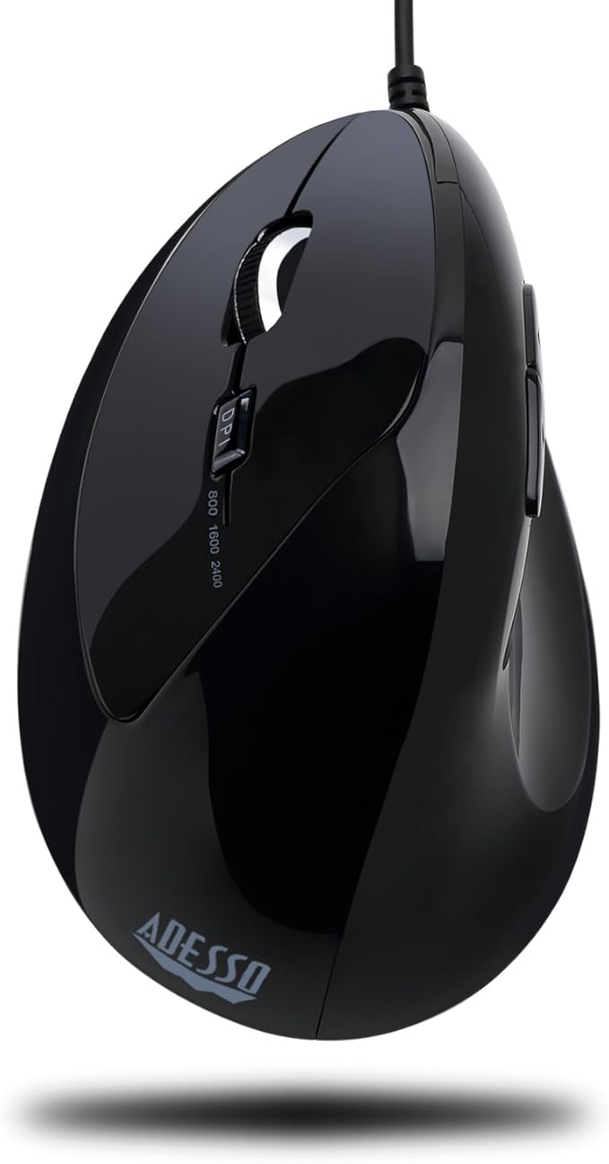 Adesso Imouse E7 - Ergonomic Mouse for Left Hand with Cable Programmable Functions and Adjustable Weight Black