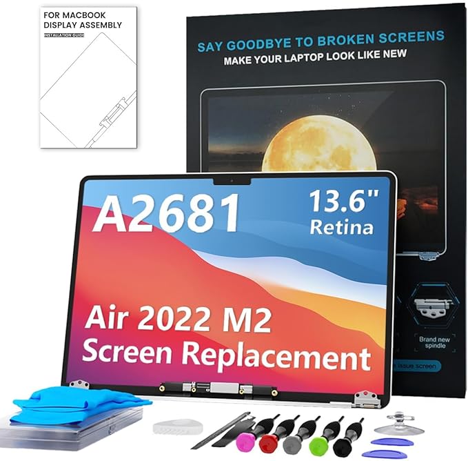 A2681 Replacement Screen for MacBook Air M2 2022 13.6 (EMC 4074) Full LCD Screen 2560x1664 Display Assembly with Fix Kit (Starlight)