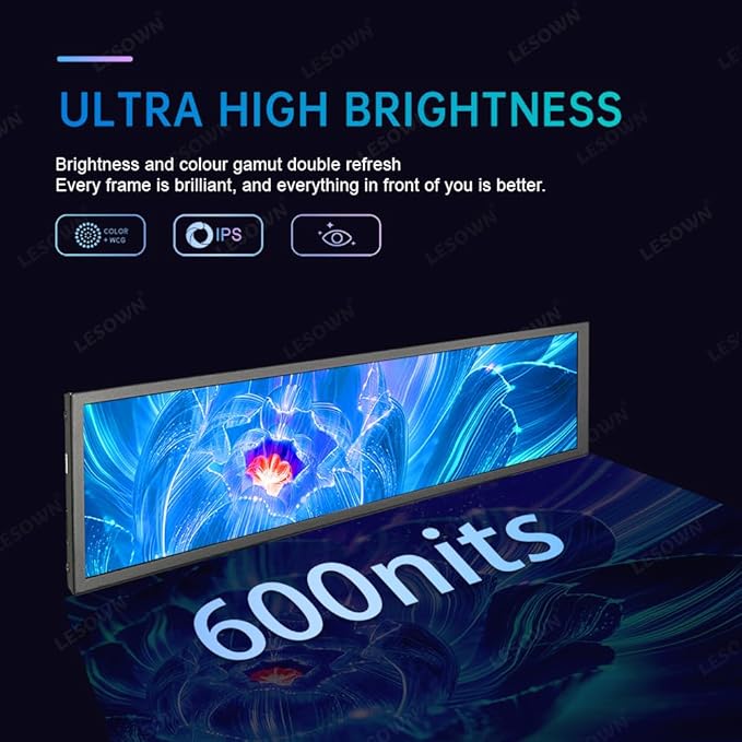 8.8 inch Monitor PC Case Temperature Display mini Ultra Wide Secondary Screen Long Stretched Bar Display AIDA64 PC Sensor Panel 1920x480 Small Temp Monitor for RPi CPU Monitoring