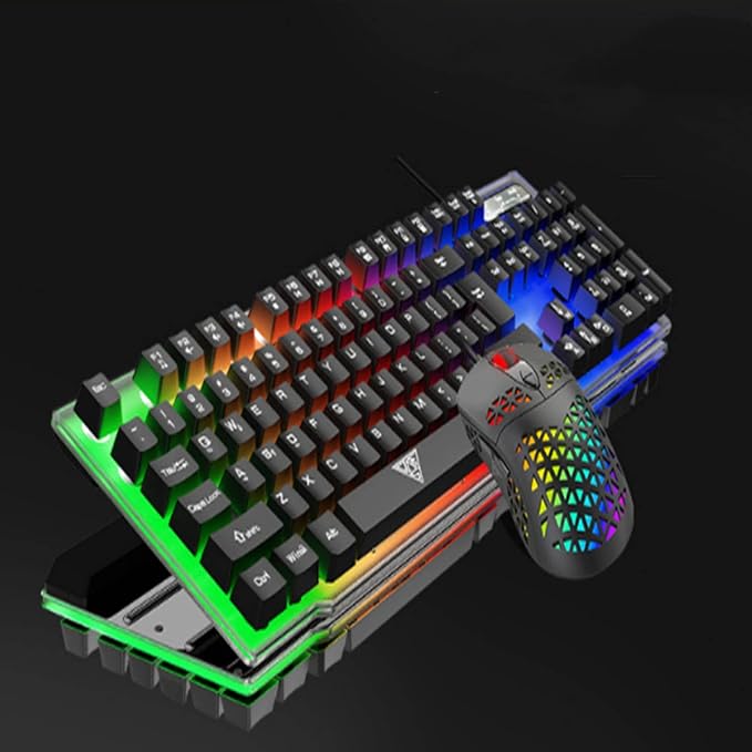 Mechanical Keyboard and Mouse Wired Gaming Keyboard Blue Switch 104 Keys Rainbow Backlit Keyboard and Wired Mouse 3200 DPI for PC Computer Gamer