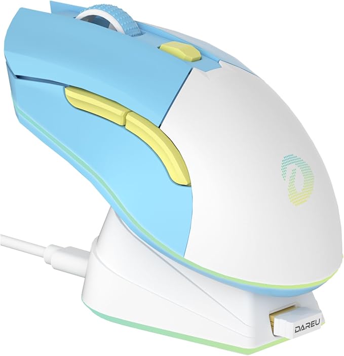 DAREU EM901X Wireless Gaming Mouse with Charging Dock Rechargeable RGB12K DPI6 Programmable Buttons High-Precision Sensor [300IPS] [1000Hz] for PC Notebook Mac