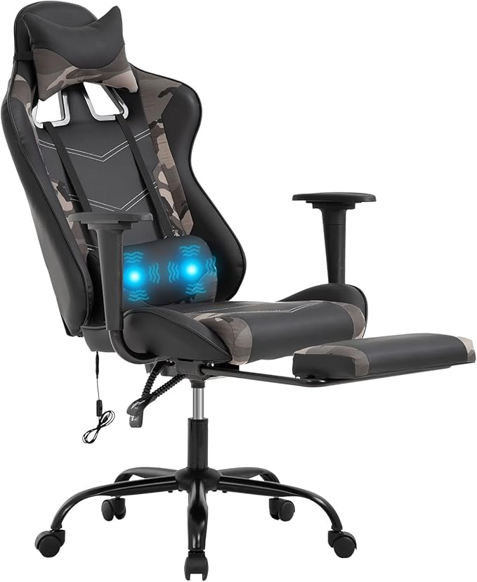 Ergonomic Gaming Chair PU Leather Massage Gaming Chair with Footrest/Armrest/Lumbar Support for Adults Gaming Work Study Racing Style Computer Chairs Big and Tall Gaming Chair