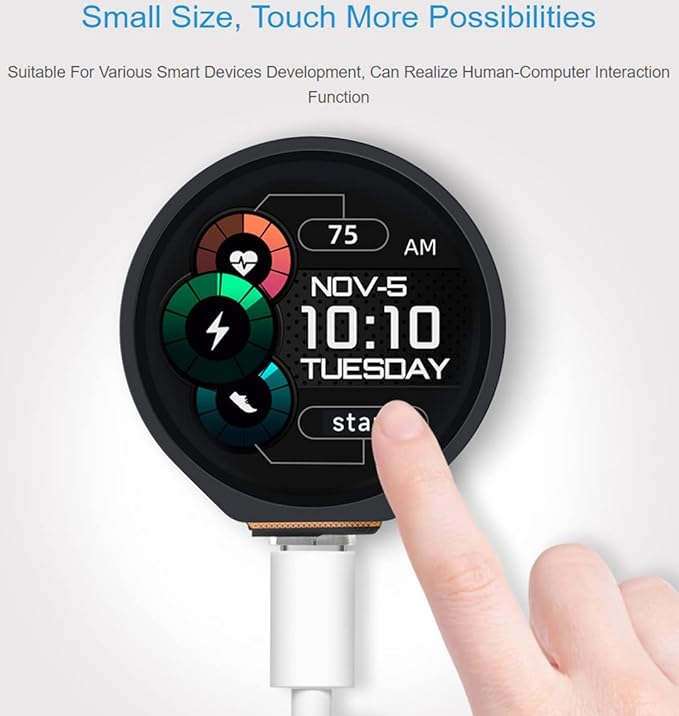 waveshare RP2040-Touch-LCD-1.28 Based on Raspberry Pi RP2040 Board with 1.28inch Round Touch LCD 240x240 Pixels 65K RGB Colors IPS LCD Display Accelerometer and Gyroscope Sensor Dual-Core Processor