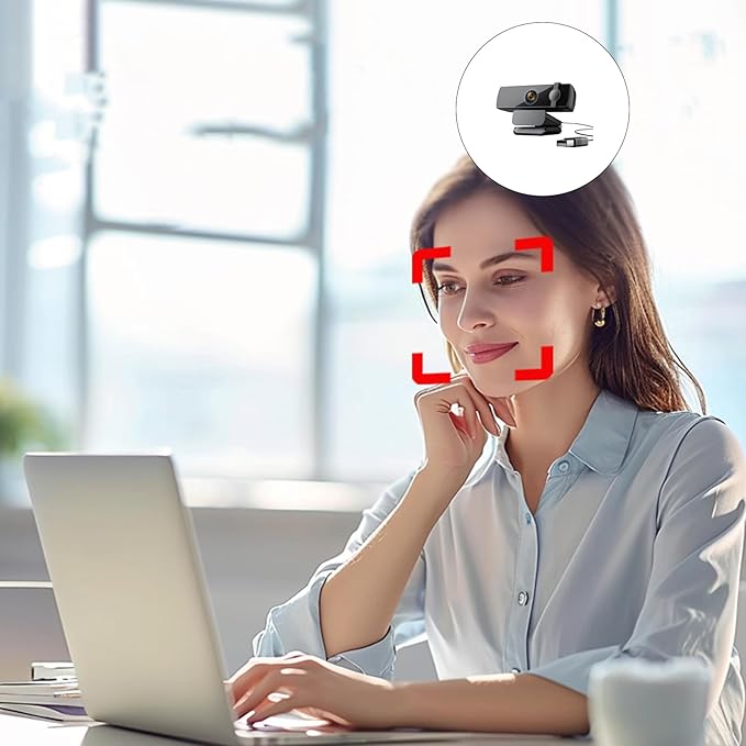 Facials Recognition Webcam 1080P Auto Focuses 120° Wide Angled USB Camera with 360 Rotations Builts in Noise Reductions Mics Plugs and Play Webcam for Video Conferencing