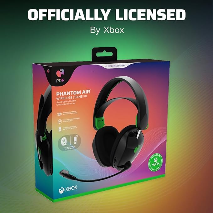 PDP Phantom Air Dual-Mode Wireless Gaming Headset for Xbox Series X|S Xbox One PC - Bluetooth Rechargeable 35-Hour Battery 50mm Drivers On-Ear Headphone Controls Officially Licensed: Black