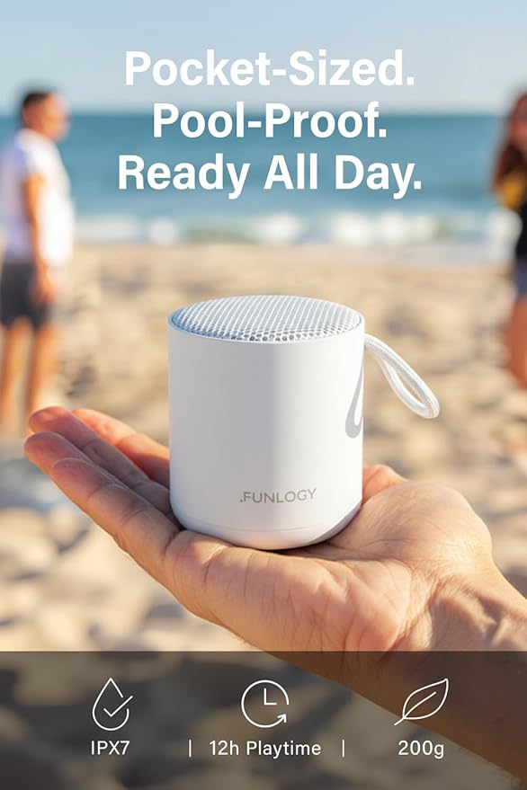 Portable Mini2 Bluetooth Speaker Wireless Portable Speaker with Deep Bass IPX7 Waterproof TWS Stereo Pairing Built-in Mic Small Speaker for Shower Outdoor Travel White