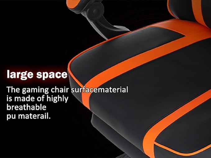 Video Game Chairs for Adults PU Leather Gaming Chair with Footrest 360°Swivel Adjustable Lumbar Pillow Gamer Chair Comfortable Computer Chair for Heavy People Orange