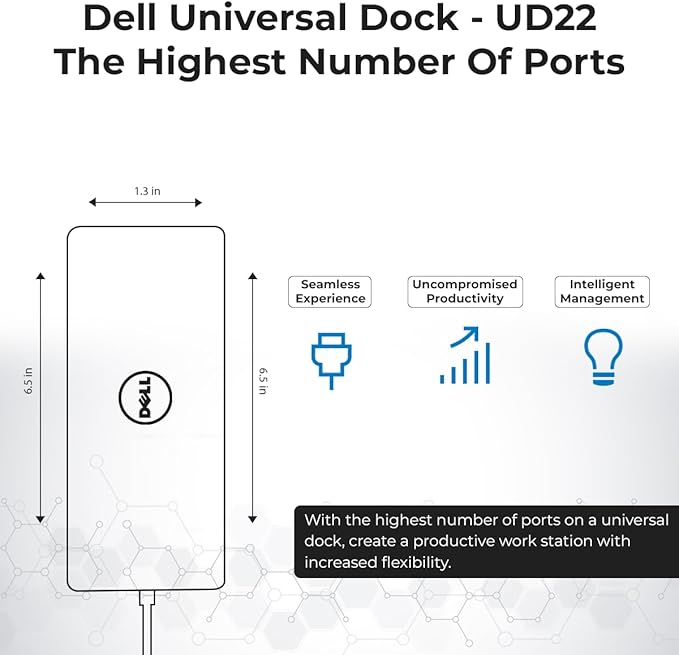UD22 Dell Docking Station Dual Monitor Bundle - USB-C/USB-A Universal Dell Dock for Laptops Comes with 130W Adapter + Anyhdd HDMI DisplayPort USB-C Cables &amp Cloth - Supports Dual/Triple/4 Monito