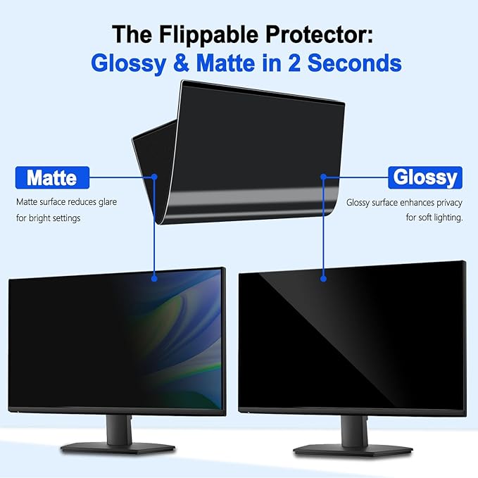 [2 Pack] Magnetic Privacy Screen for 27 Inch 16:9 Computer Monitor - Reversible Matte/Glossy Anti-Glare Removable Blue Light Filter Anti-Spy Eye Protection Screen Protector Shield for Desktop PC