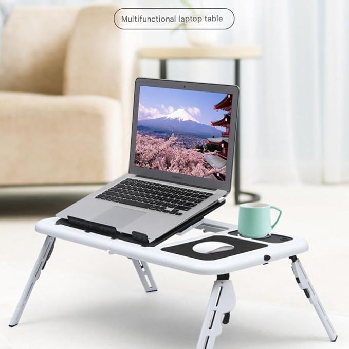 Adjustable Laptop Stand with Cooling Fans Portable Foldable Notebook Desk for Bed &amp Office Use Ergonomic Computer Table with USB Fans for Students Gamers Remote Workers (WhiteDual Fan)
