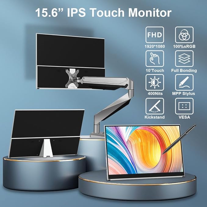 Portable Monitor IPS Small HDMI Display Dual USB-C Low Power External Screen for Laptop PC Mac Switch Rasp Pi Xbox (15.6 IPS 1080P)