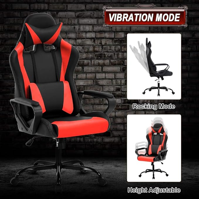 Modern Gaming Chair Ergonomic High Back PU Leather Office Chair with Lumbar Support Red